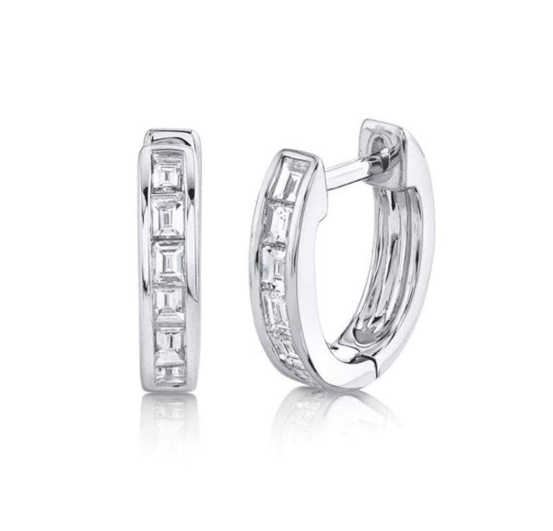 0.33ct Baguette Cut Diamond Huggie Earrings