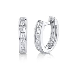 0.33ct Baguette Cut Diamond Huggie Earrings