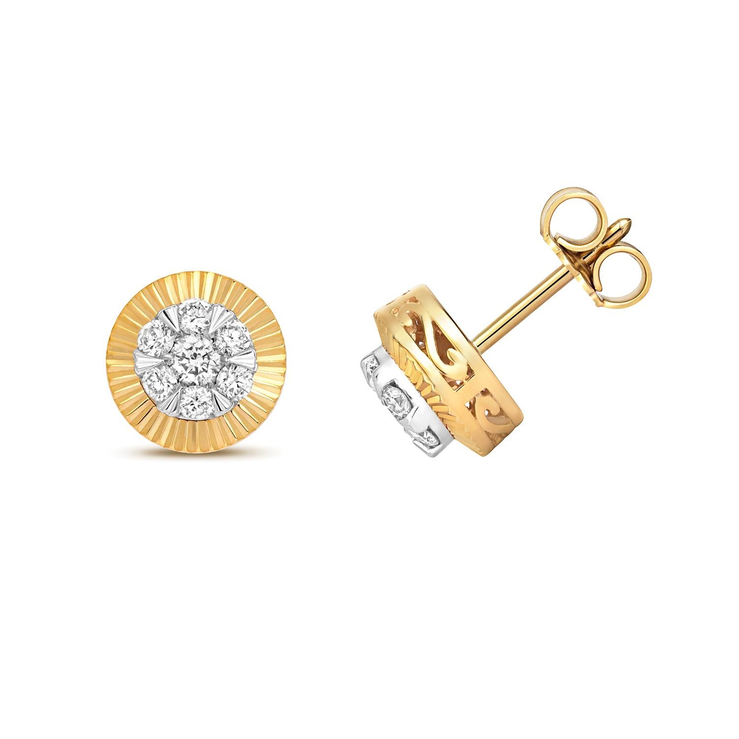 Women's 0.33ct Diamond Earrings in 9ct Yellow Gold Bezel halo cluster studs For Sale