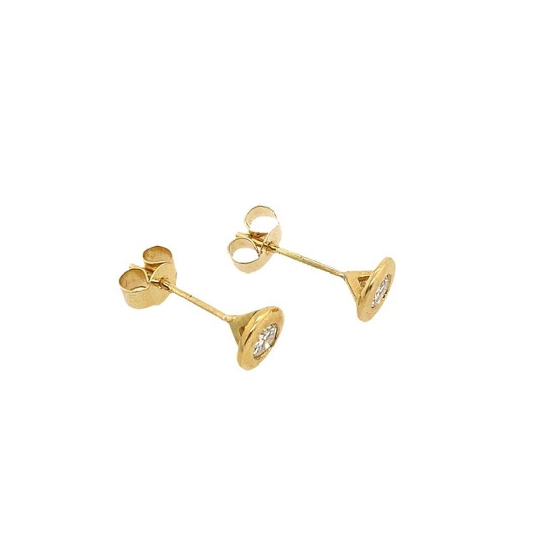 Round Cut 0.33ct Diamond Studs Earrings in Rubover Setting in 18ct Yellow Gold For Sale