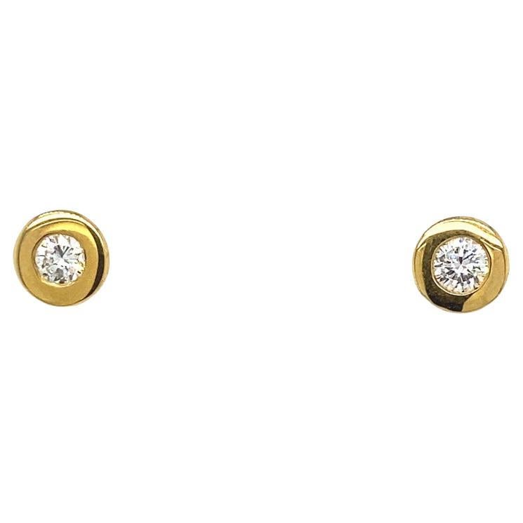 0.33ct Diamond Studs Earrings in Rubover Setting in 18ct Yellow Gold For Sale