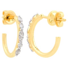 0.33ct Diamond Wedding Hoop Earrings Gift for Her 14k Yellow Gold Fine Jewelry
