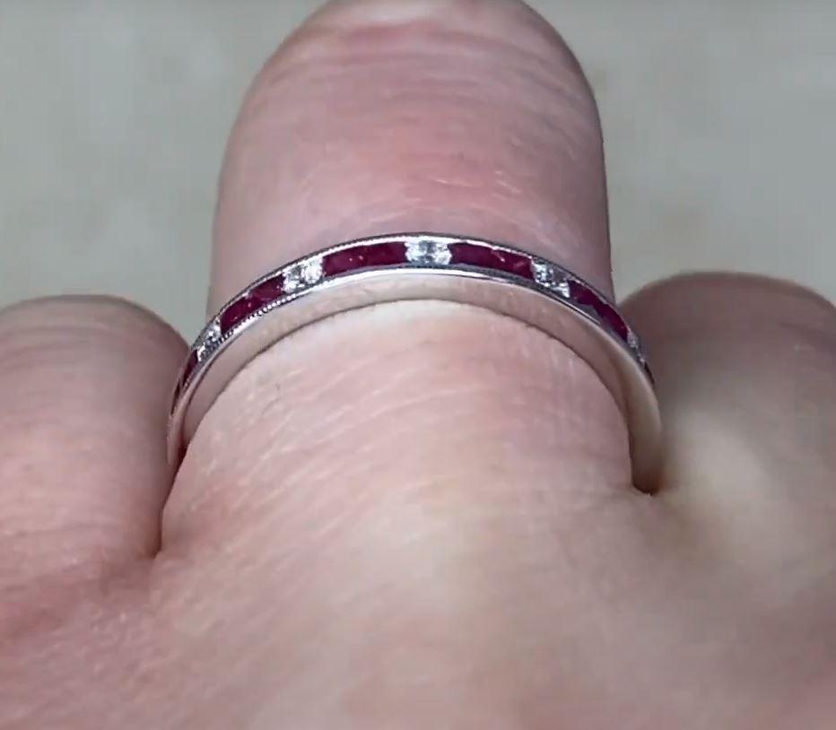 0.33ct Natural Ruby & 0.14ct Diamond Wedding Band, Platinum For Sale 1