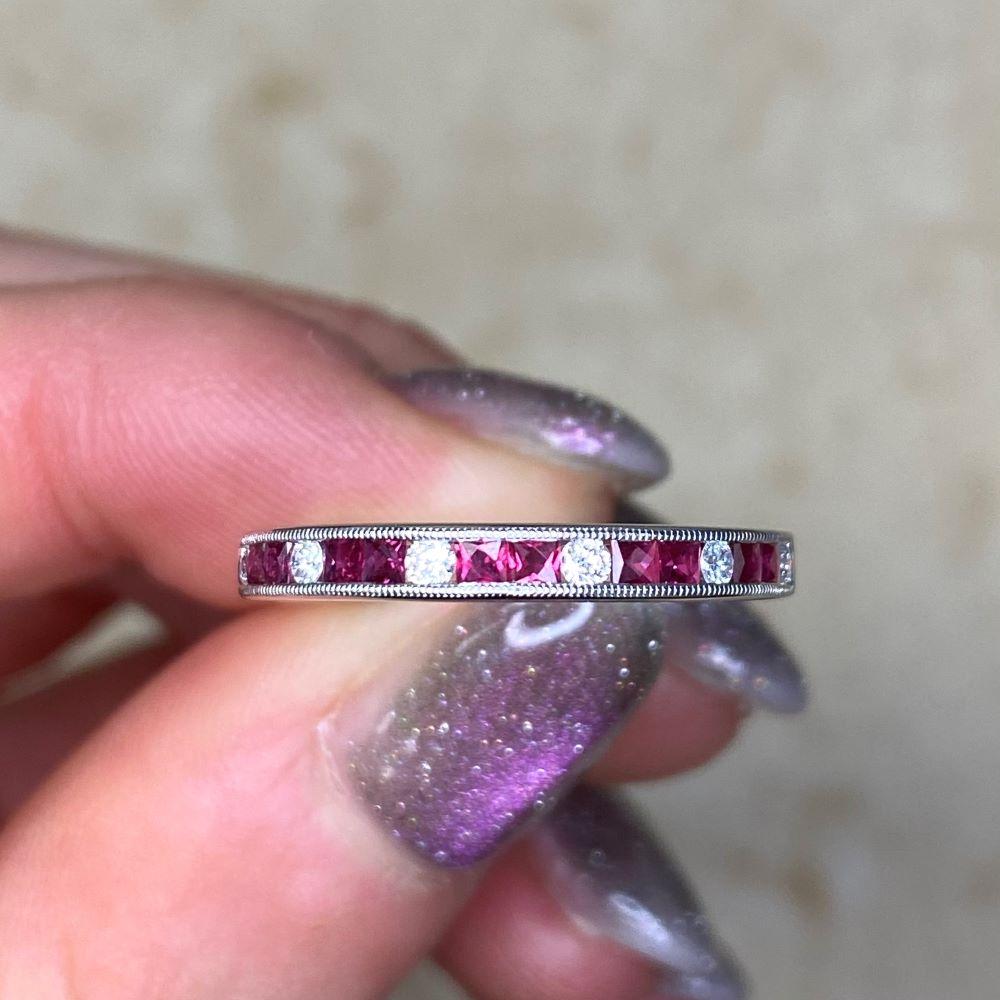 0.33ct Natural Ruby & 0.14ct Diamond Wedding Band, Platinum For Sale 3