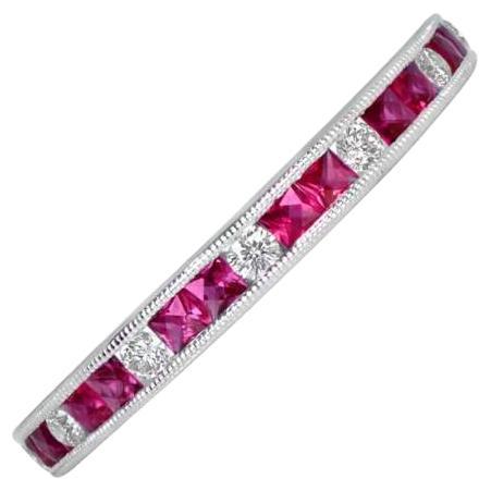 0.33ct Natural Ruby & 0.14ct Diamond Wedding Band, Platinum For Sale