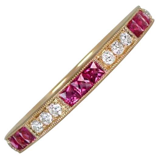 0.33ct Ruby & 0.14ct Diamond Wedding Band, 18k Yellow Gold For Sale