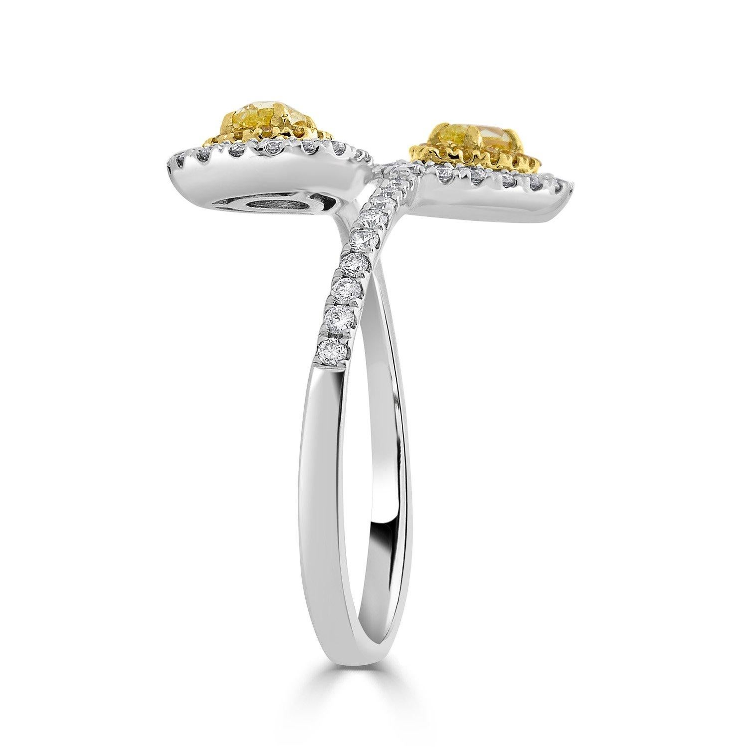 Women's 0.33ct Yellow Diamond Ring with 0.48tct Accent Diamonds Set in 18K Two Tone Gold For Sale
