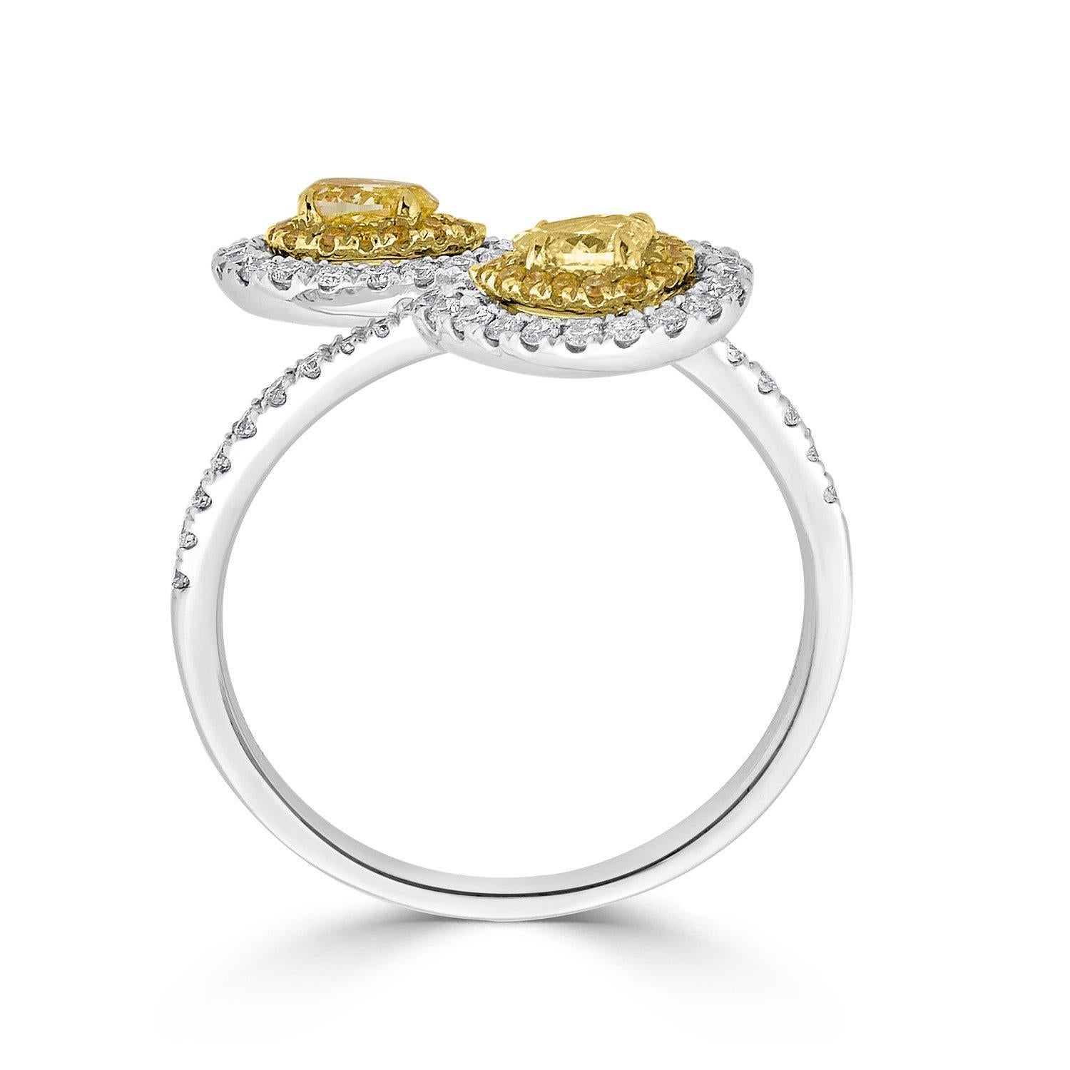 0.33ct Yellow Diamond Ring with 0.48tct Accent Diamonds Set in 18K Two Tone Gold For Sale 1