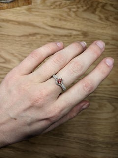 0.33cts Padparadscha Sapphire Ring w Diamond Halo in 14K Gold  Pear 6X4mm