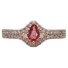 0,33 Karat Padparadscha Saphir-Ring mit Diamant-Halo aus 14 Karat Gold  Birne 6X4mm