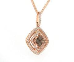 0.33ctw Chocolate Diamond and 0.40ctw White Diamond Double Halo Pendant Necklace