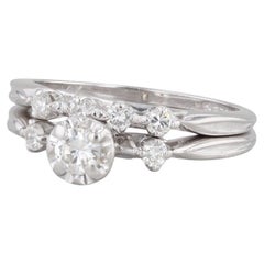 0.33ctw Diamond Engagement Ring Wedding Band Set 14k White Gold Vintage