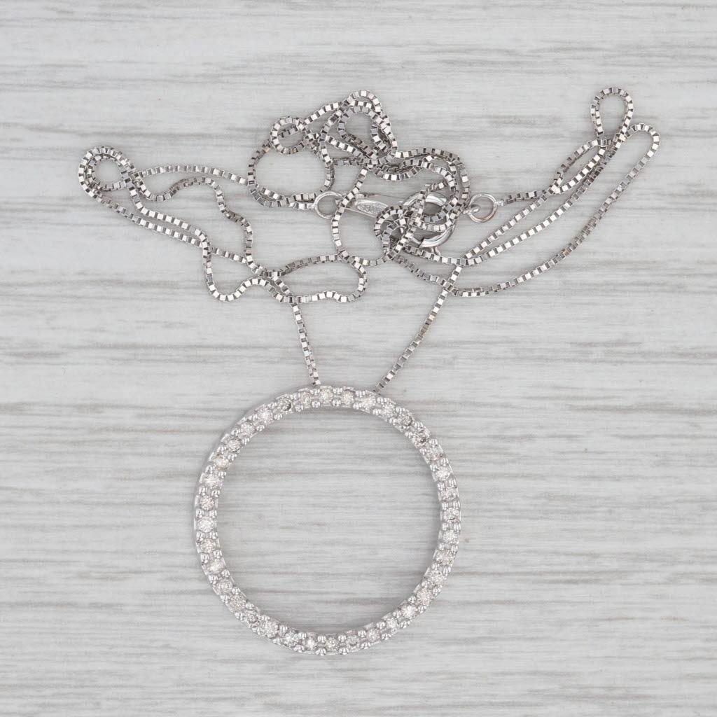 da uomo o donna Collana con ciondolo a forma di cerchio dell'eternità con diamante da 0,33 ct. in oro bianco 14k con catena a scatola da 18,75