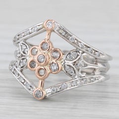 0.33ctw Diamond Flower Cluster Ring 14k Yellow White Gold Size 7 Cocktail