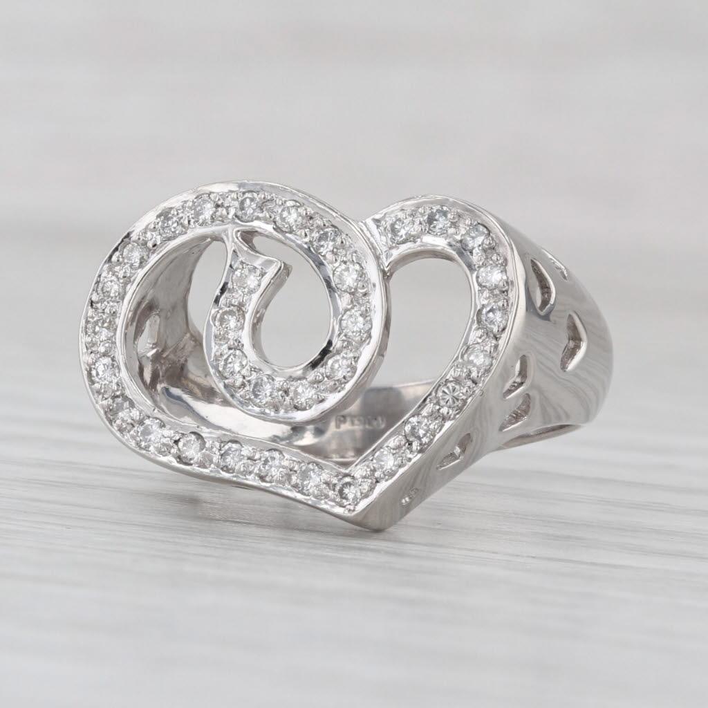 0.33ctw Diamond Interlocking Open Hearts Ring 900 Platinum Size 6.75 Cocktail In Good Condition For Sale In McLeansville, NC