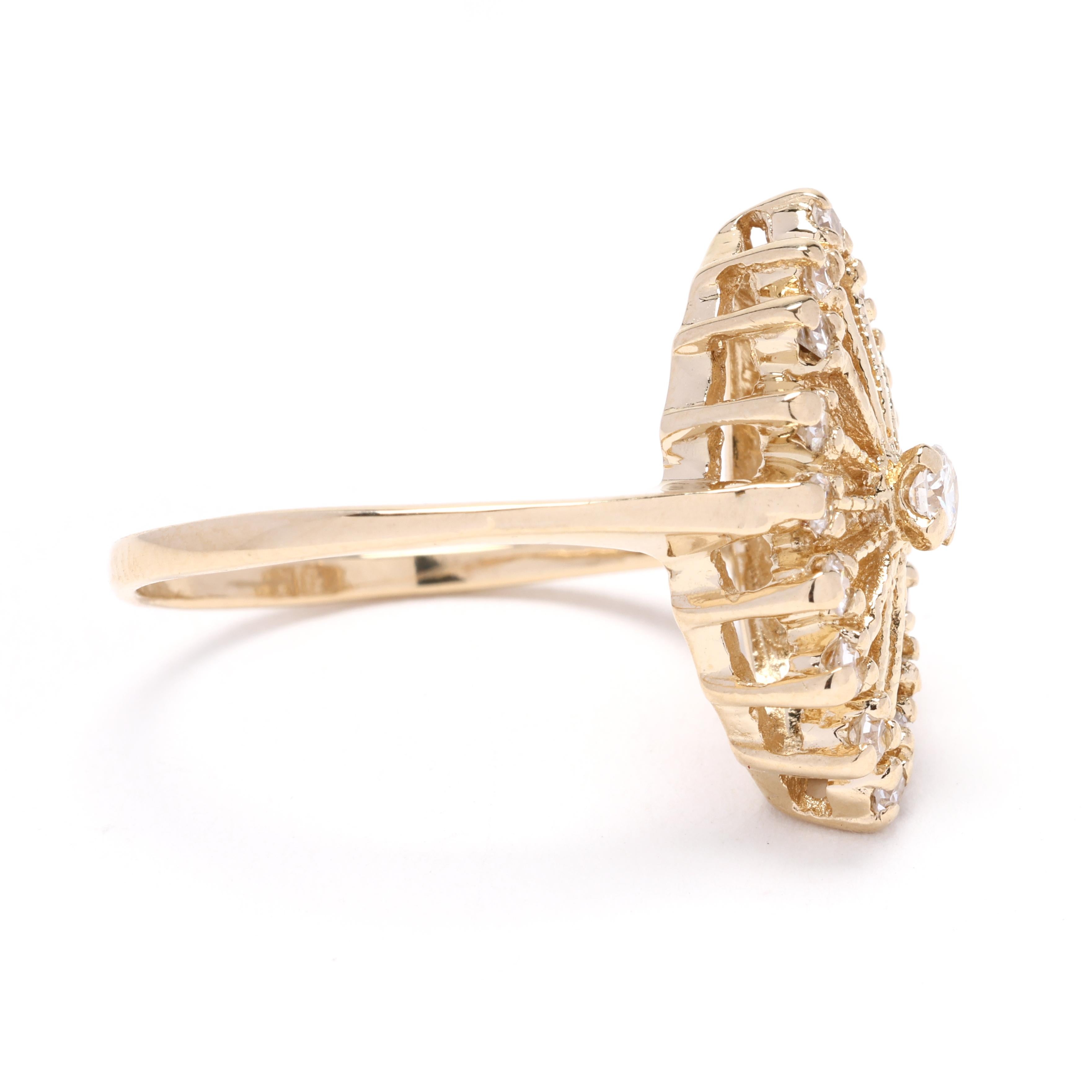 This elegant 0.33ctw diamond navette ring is a stunning addition to any jewelry collection. Made with 14k yellow gold, this ring features a unique navette design that is both classic and modern. The striking cluster of diamonds creates a dazzling