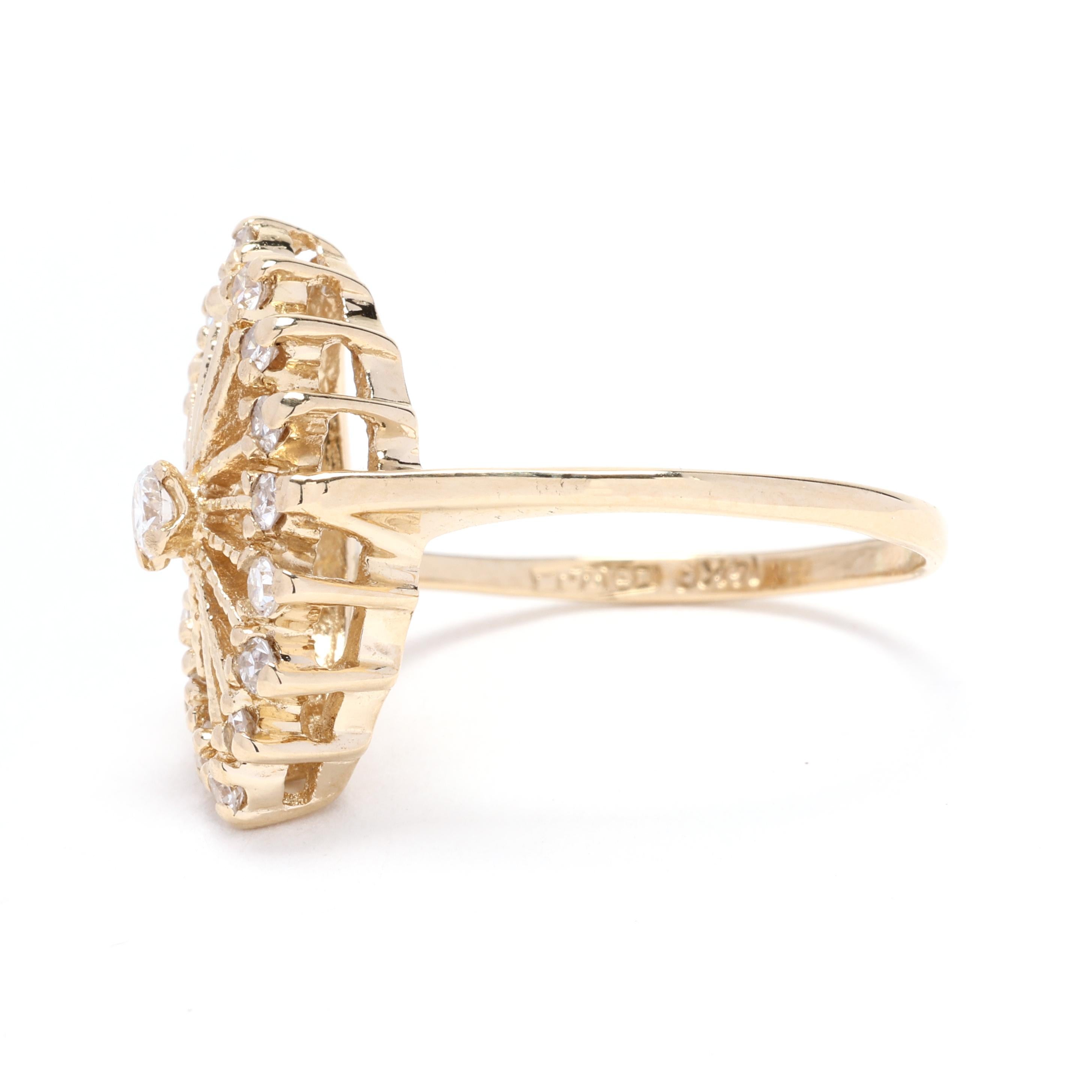 0,33 Karat Diamant Navette Ring, 14K Gelbgold, Ring Größe 5,5, Diamant-Cluster im Zustand „Gut“ im Angebot in McLeansville, NC