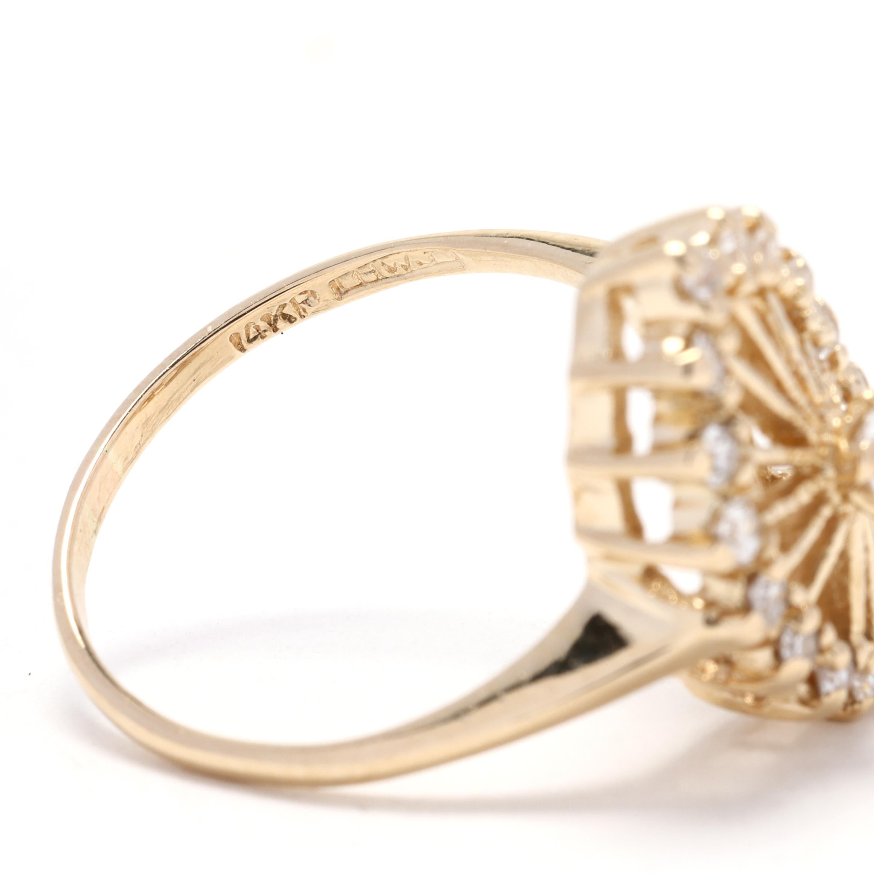 Bague navette en or jaune 14 carats et diamants 0,33 carat, taille de bague 5,5, grappe de diamants Unisexe en vente