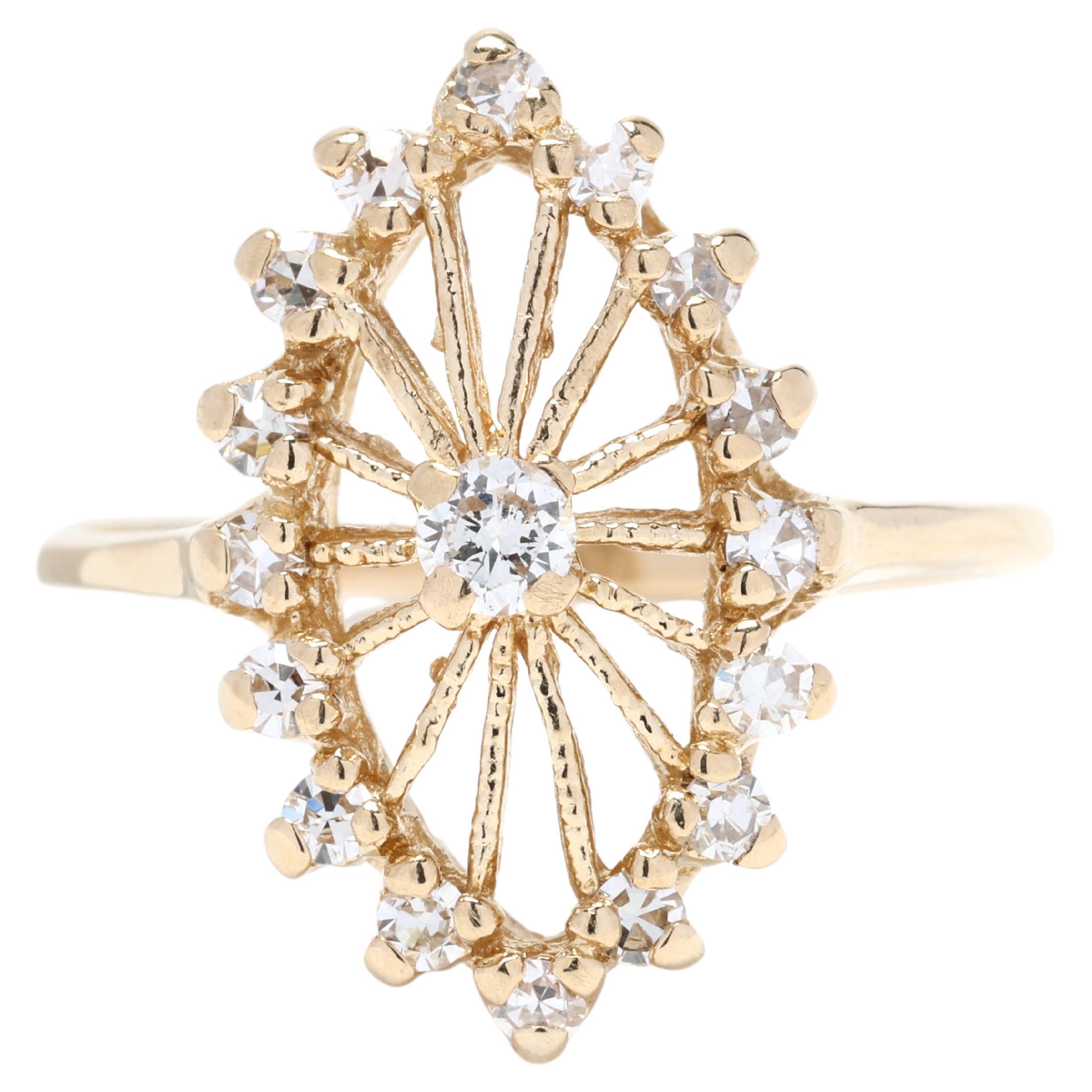 0.33ctw Diamond Navette Ring, 14K Yellow Gold, Ring Size 5.5, Diamond Cluster For Sale