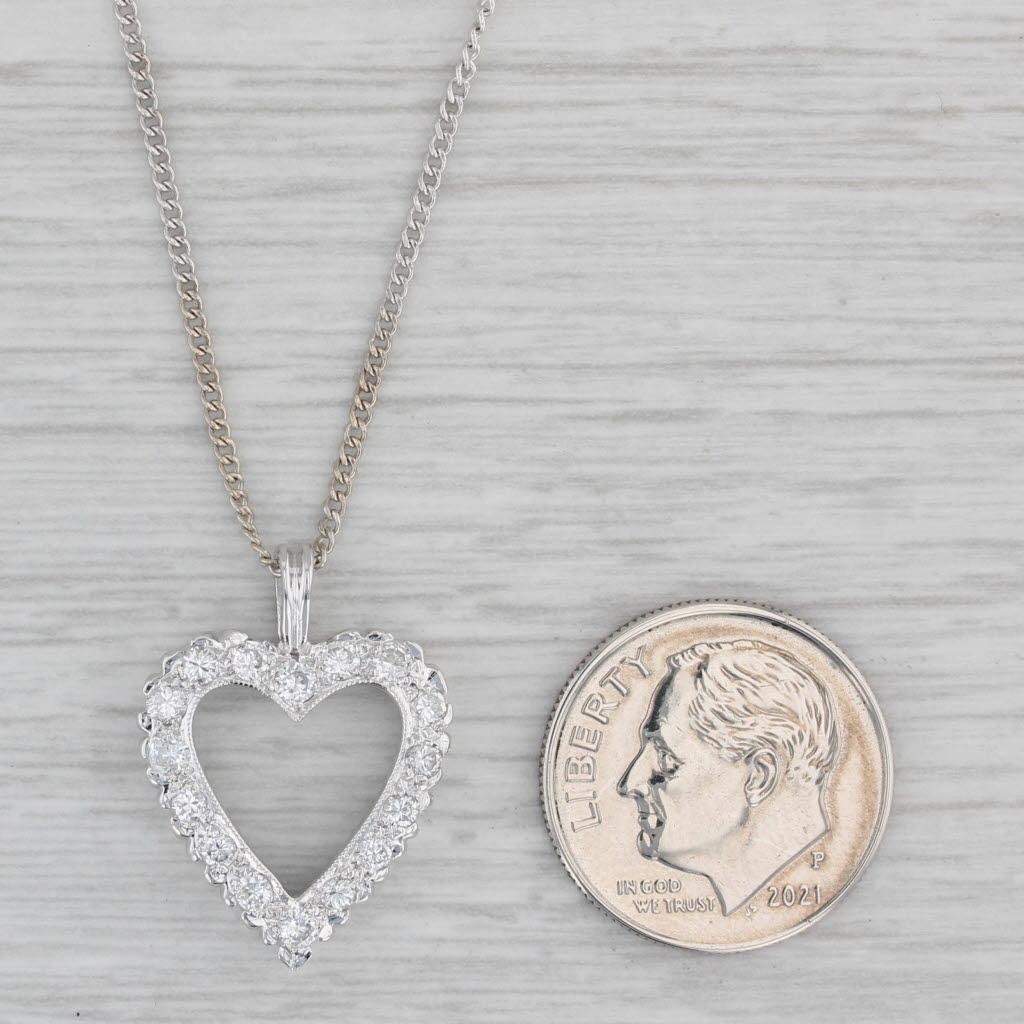 0.33ctw Diamond Open Heart Pendant Necklace 14k White Gold Curb Chain 18