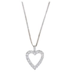 0.33ctw Diamond Open Heart Pendant Necklace 14k White Gold Curb Chain 18"