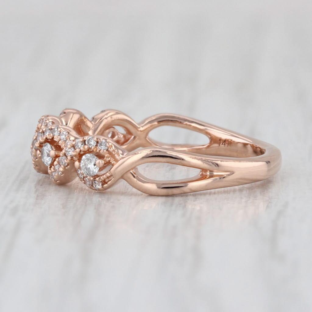 Taglio rotondo Anello impilabile con diamante da 0,33 ct. in oro rosa 14k Taglia 6 in vendita