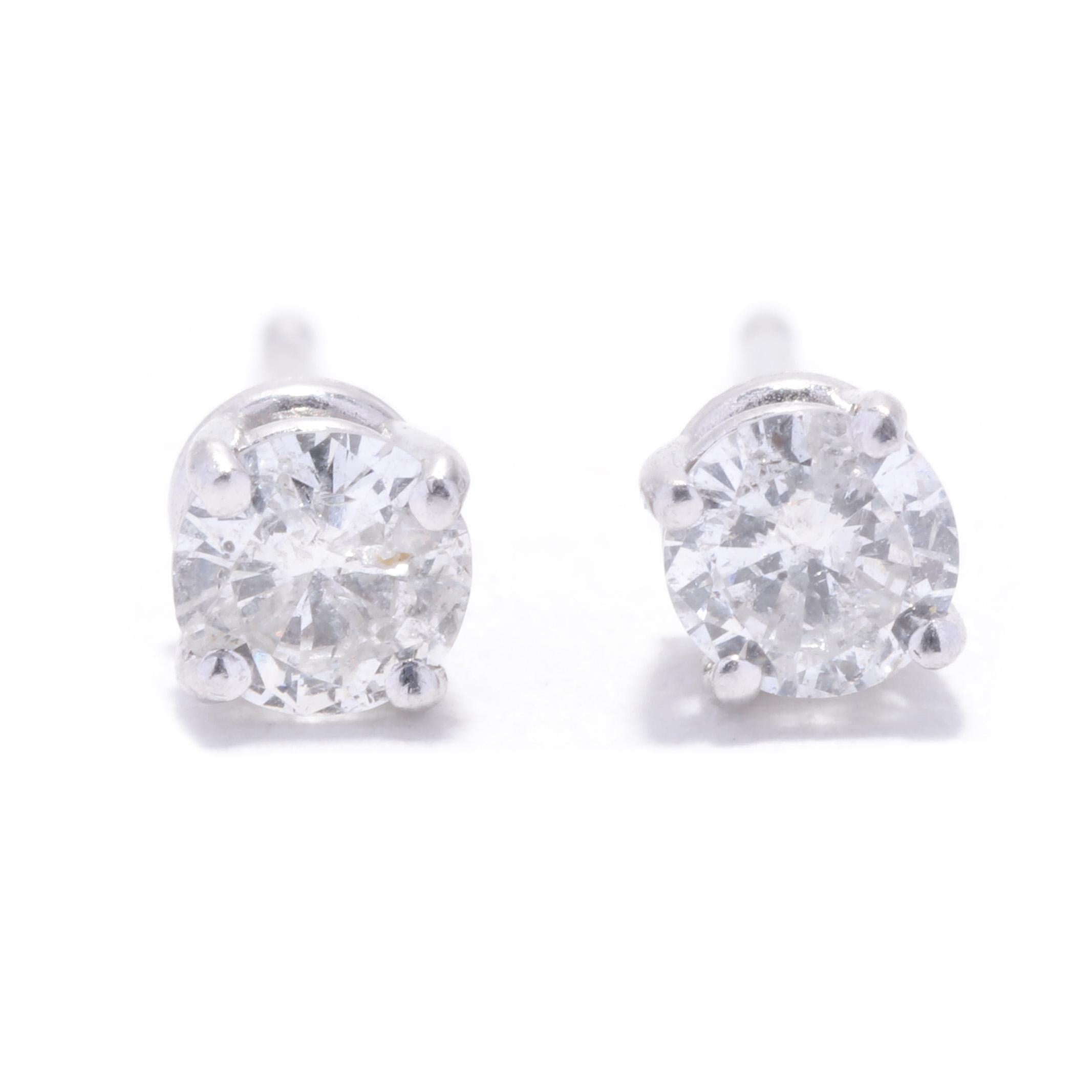 0.33ctw Diamond Stud Earrings, 14K White Gold, Simple Diamond In Good Condition For Sale In McLeansville, NC
