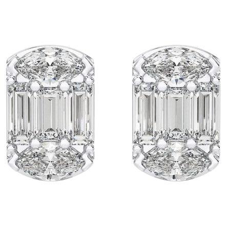 0.34 Carat Baguette Diamonds ETON style Stud Earrings in 14k White Gold