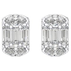 0.34 Carat Baguette Diamonds ETON style Stud Earrings in 14k White Gold