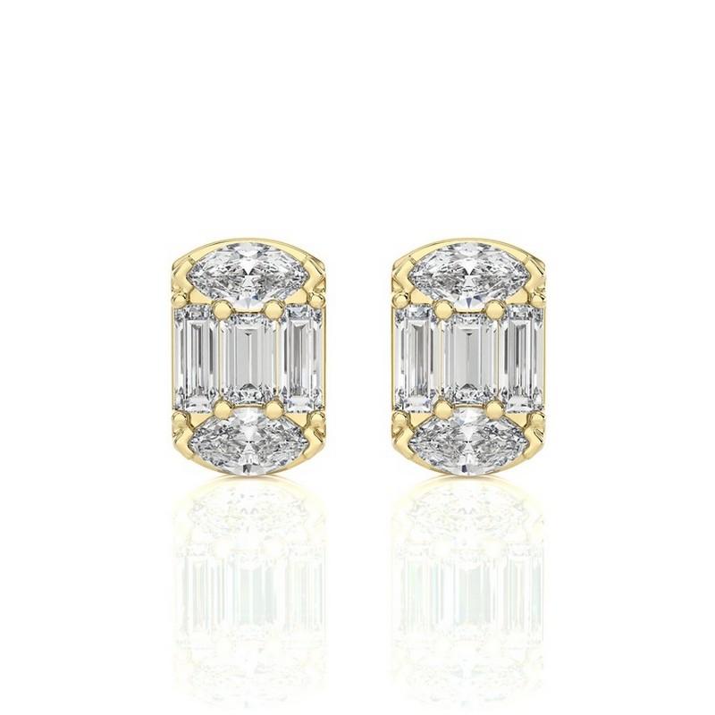 Modern 0.34 Carat Baguette Diamonds ETON style Stud Earrings in 14k Yellow Gold For Sale