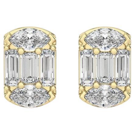 0.34 Carat Baguette Diamonds ETON style Stud Earrings in 14k Yellow Gold