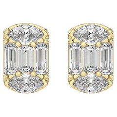0.34 Carat Baguette Diamonds ETON style Stud Earrings in 14k Yellow Gold