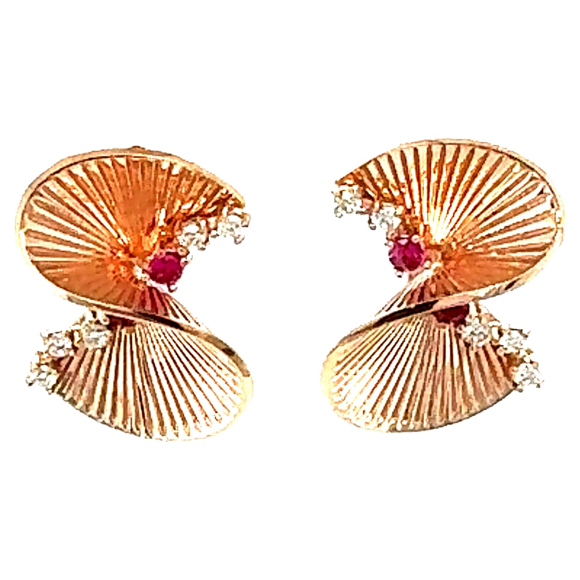 Boucles d'oreilles Art Déco en or rose avec diamant de 0,34 carat en vente