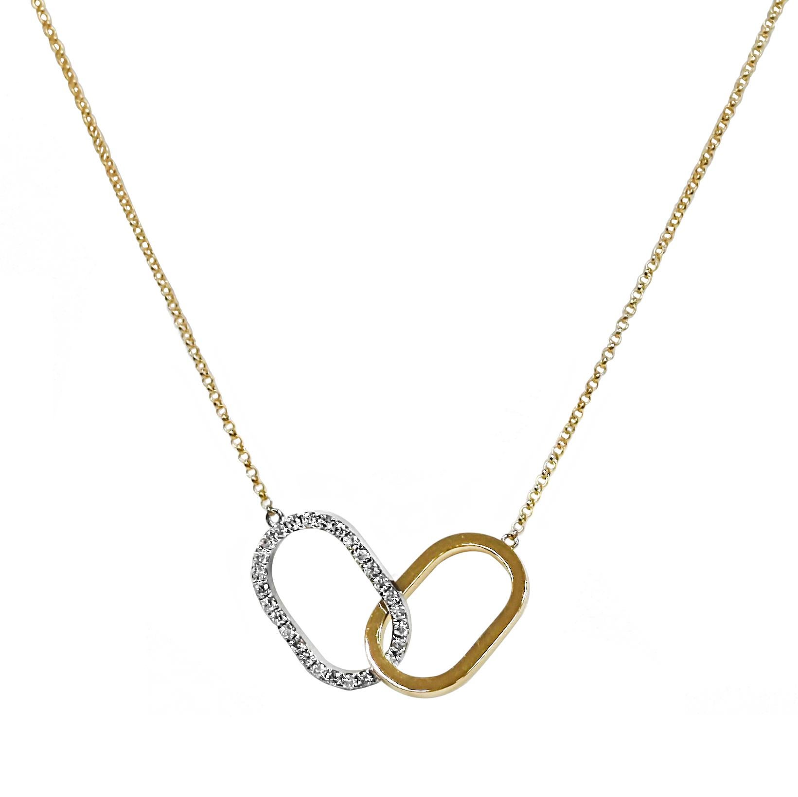 Round Cut 0.34 Carat Diamond Yellow and White Gold Necklace For Sale