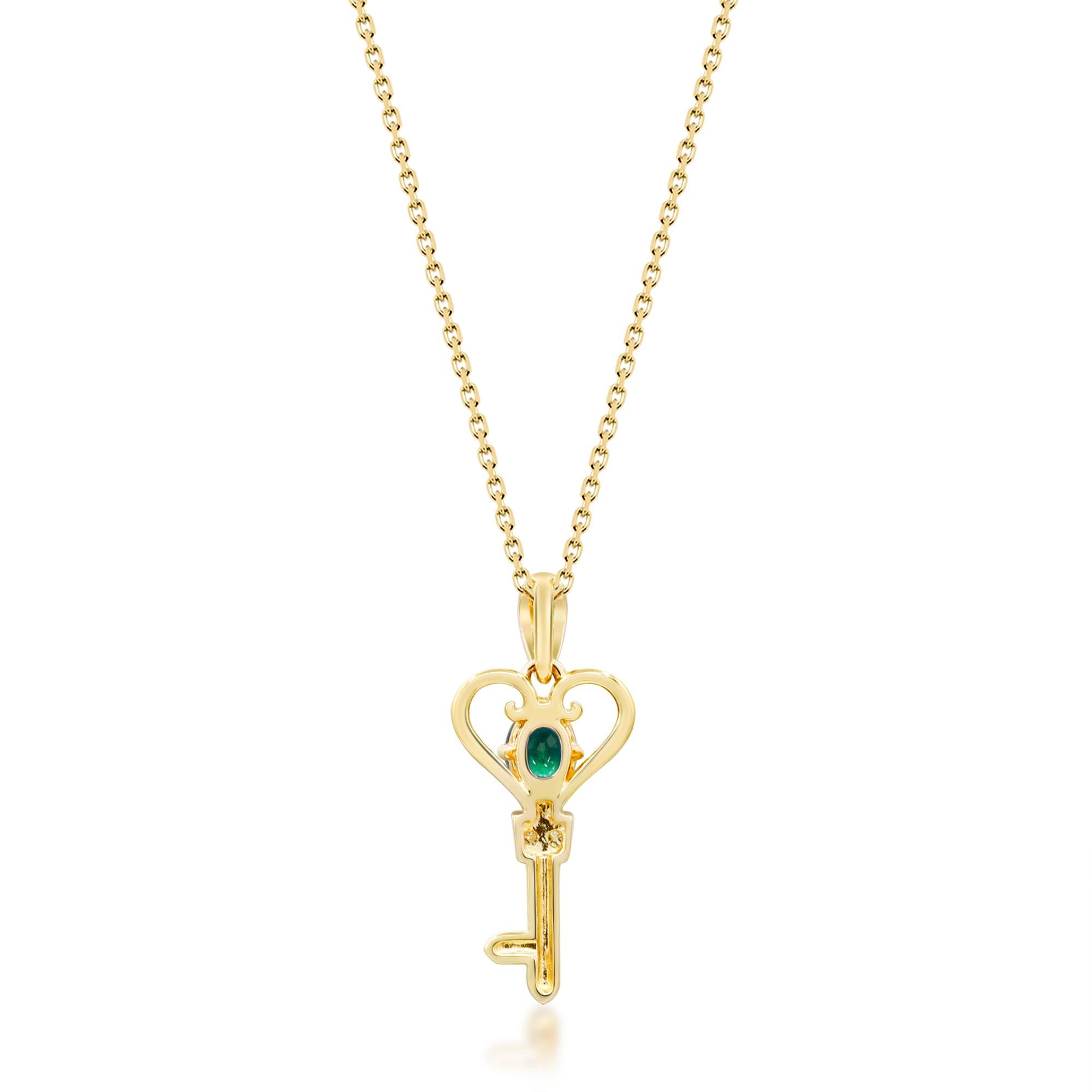 Art Deco 0.34 Carat Emerald Oval Cut and Diamond 14K Yellow Gold Classic Pendant For Sale