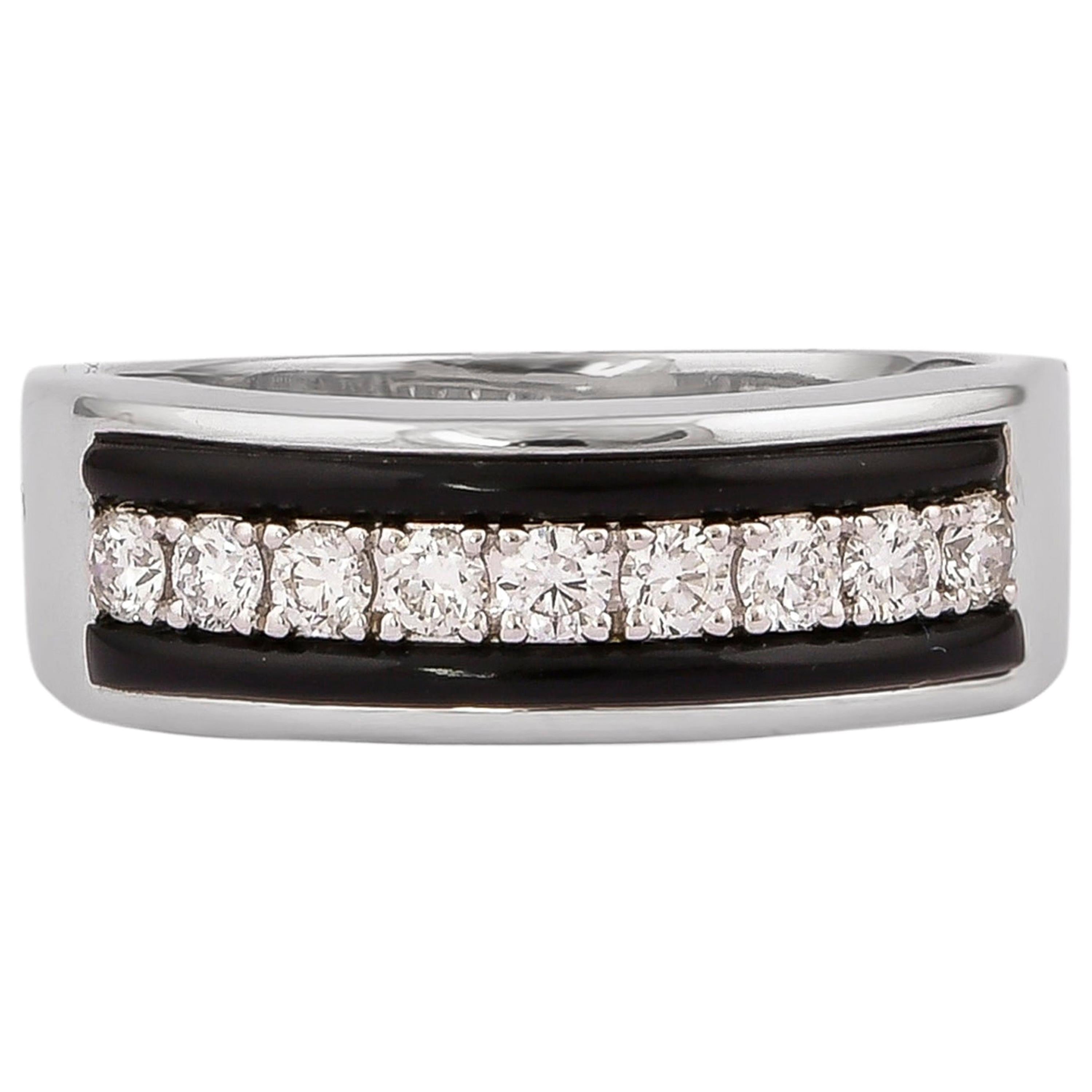 0.34 Carat GVS Diamond and Black Onyx Band Ring in 18 Karat White Gold For Sale