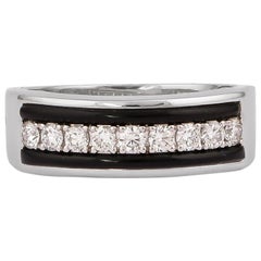 0.34 Carat GVS Diamond and Black Onyx Band Ring in 18 Karat White Gold