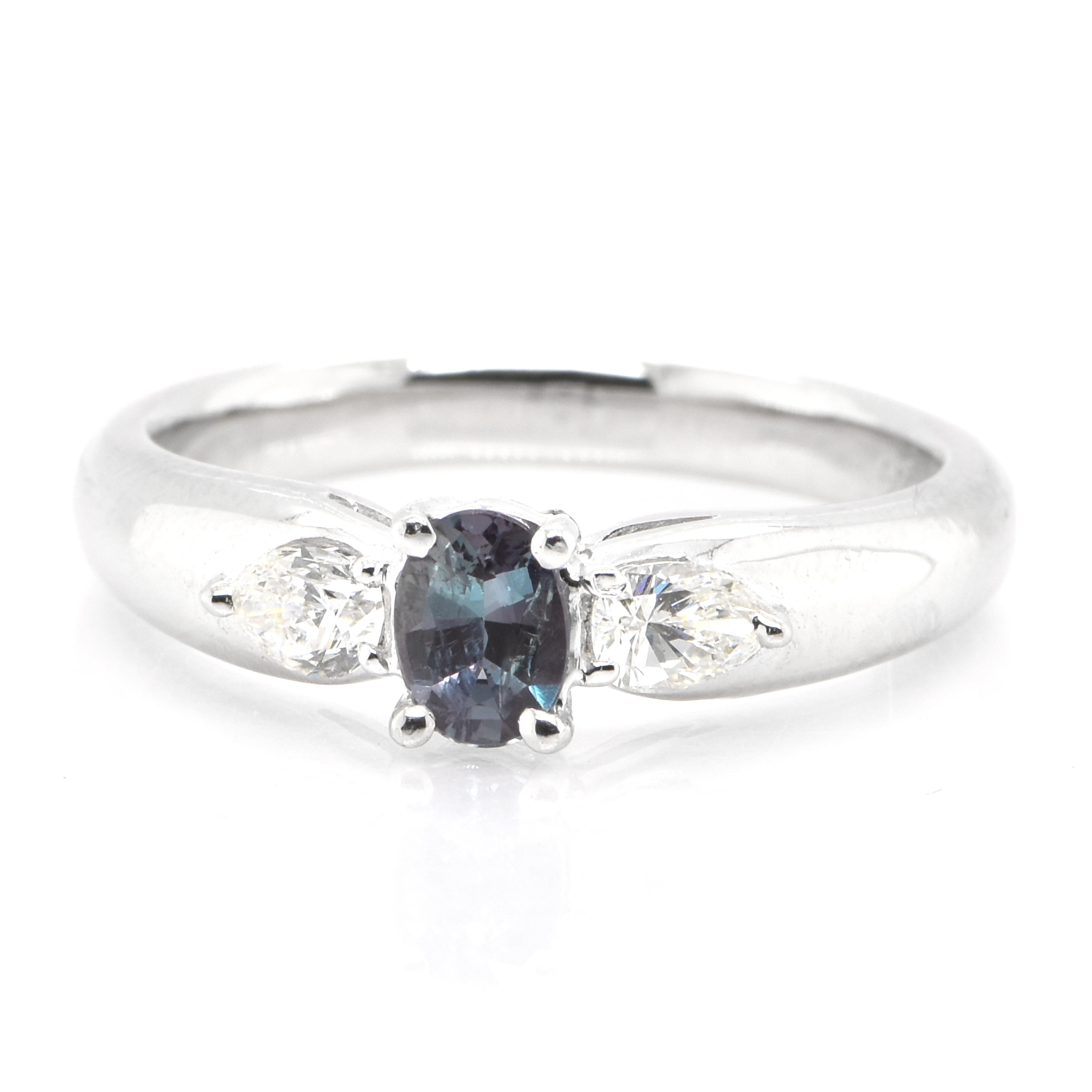 Modern 0.34 Carat Natural Color Changing Alexandrite Ring Set in Platinum