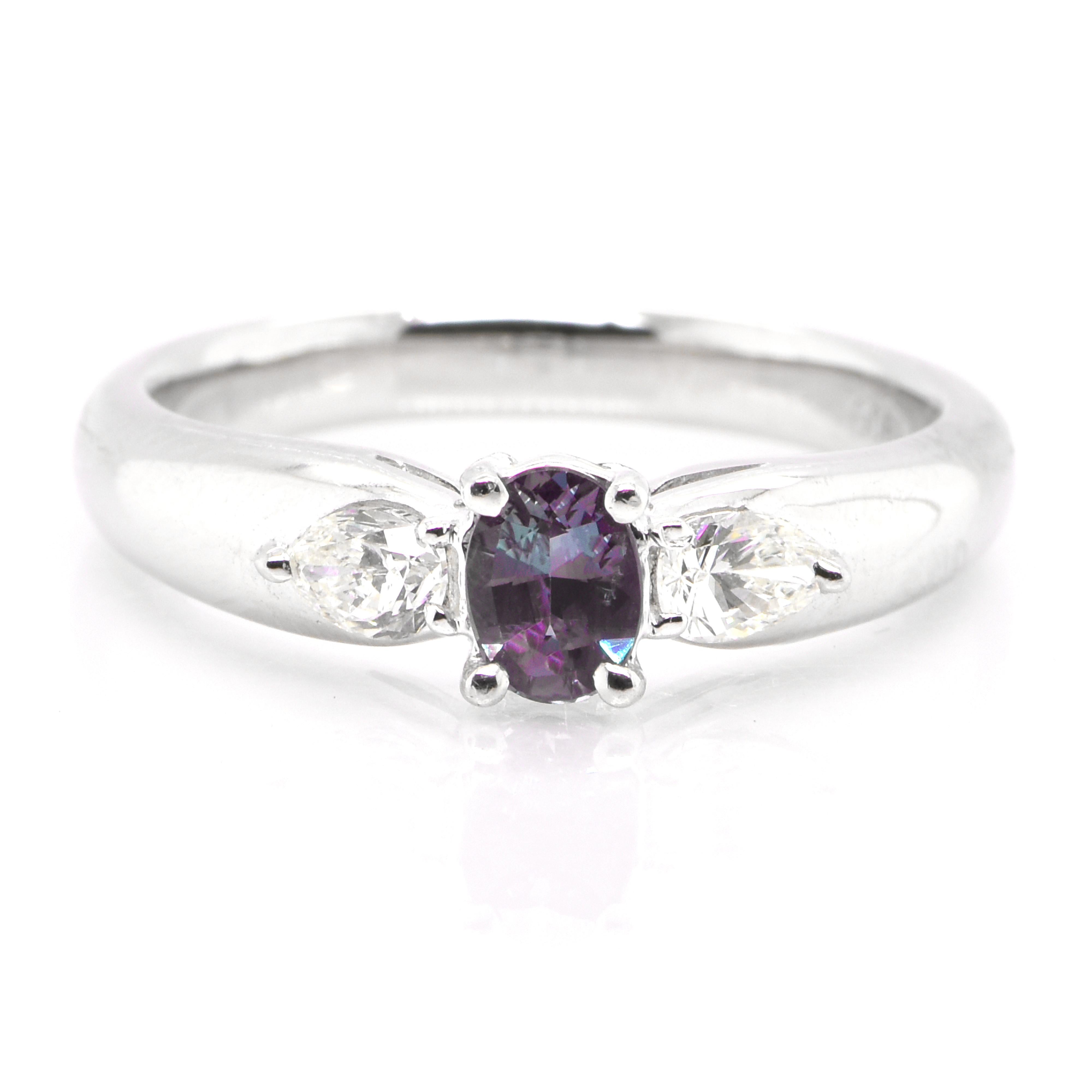 Oval Cut 0.34 Carat Natural Color Changing Alexandrite Ring Set in Platinum