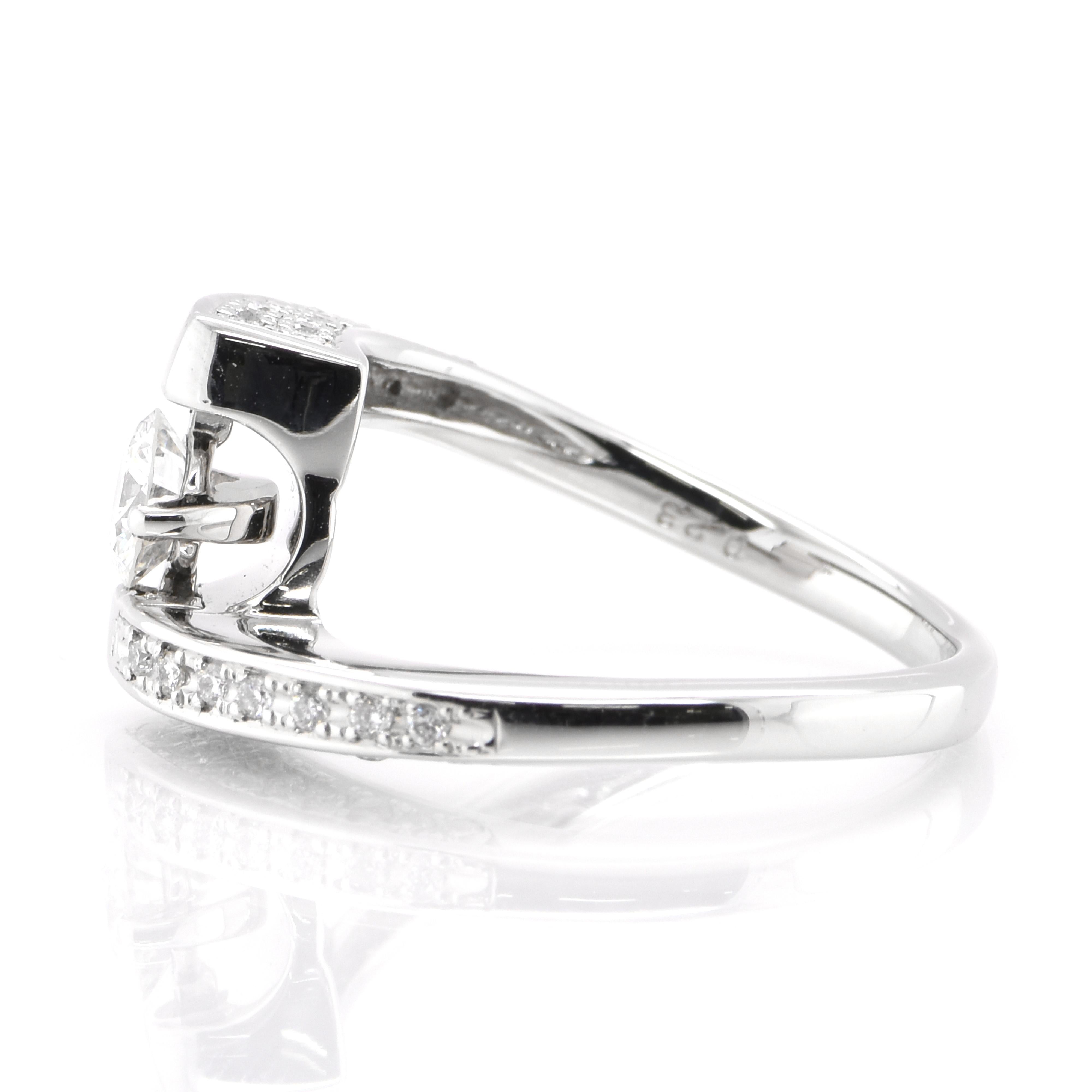 Round Cut 0.34 Carat Natural Dancing Diamond Ring Set in Platinum For Sale