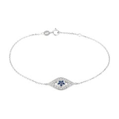 Bracelet jonc œil en or blanc 14 carats avec diamants naturels et saphirs de 0,34 carat