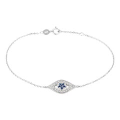 0.34 Carat Natural Diamond and Sapphire Eye Bracelet Bangle 14k White Gold