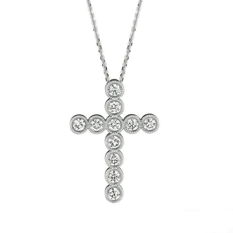 Contemporary 0.34 Carat Natural Diamond Cross Necklace 14K White Gold G SI For Sale