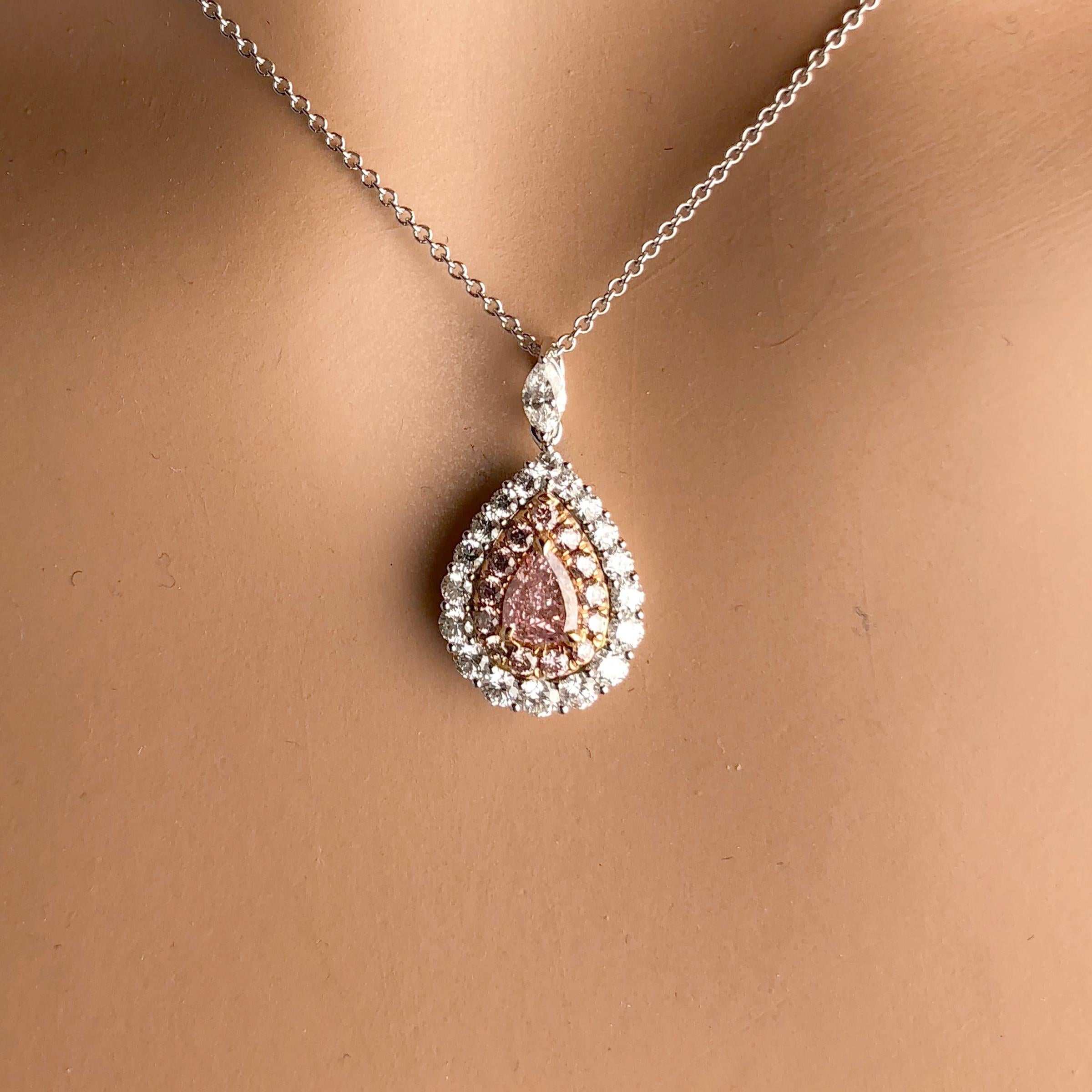 Contemporary DiamondTown GIA Certified 0.34 Carat Natural Fancy Pink Diamond Pendant
