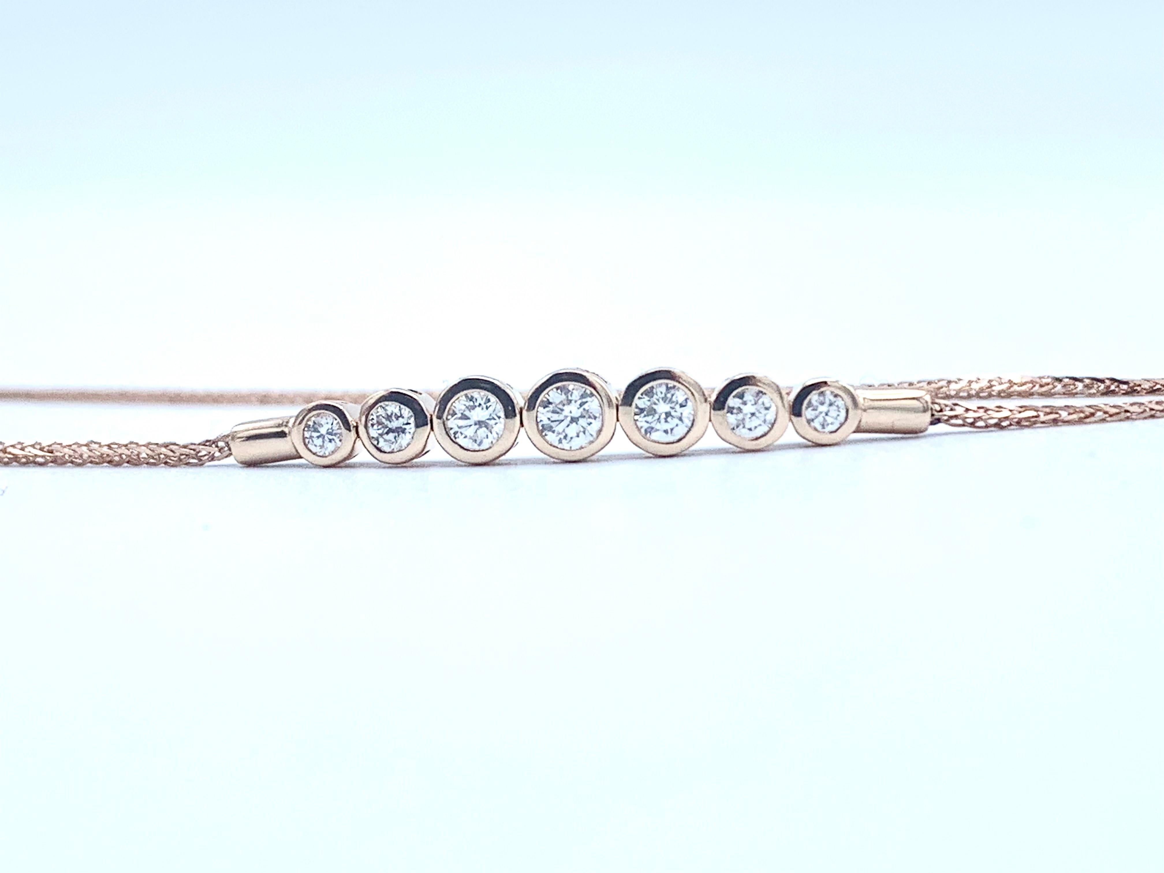 Contemporary 0.34 Carat Rose Gold Diamond Bolo Bezel Set Bracelet For Sale