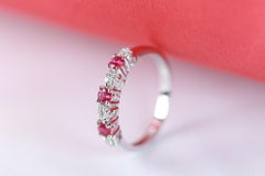 0.34 Carat Round Cut Ruby and Round Diamond 14 Karat White Gold Ring
