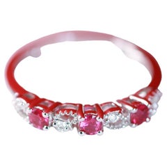 0.34 Carat Round Cut Ruby and Round Diamond 14 Karat White Gold Ring
