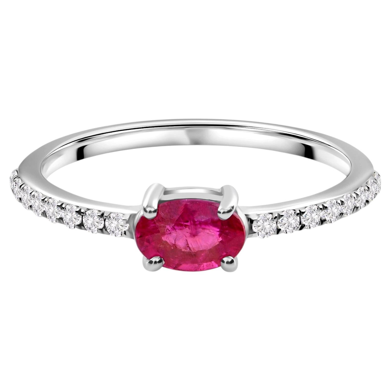 0.34 Carat Ruby 0.12 Carat SI/H Diamond Ring 10 Karat White Gold Fine Jewelry