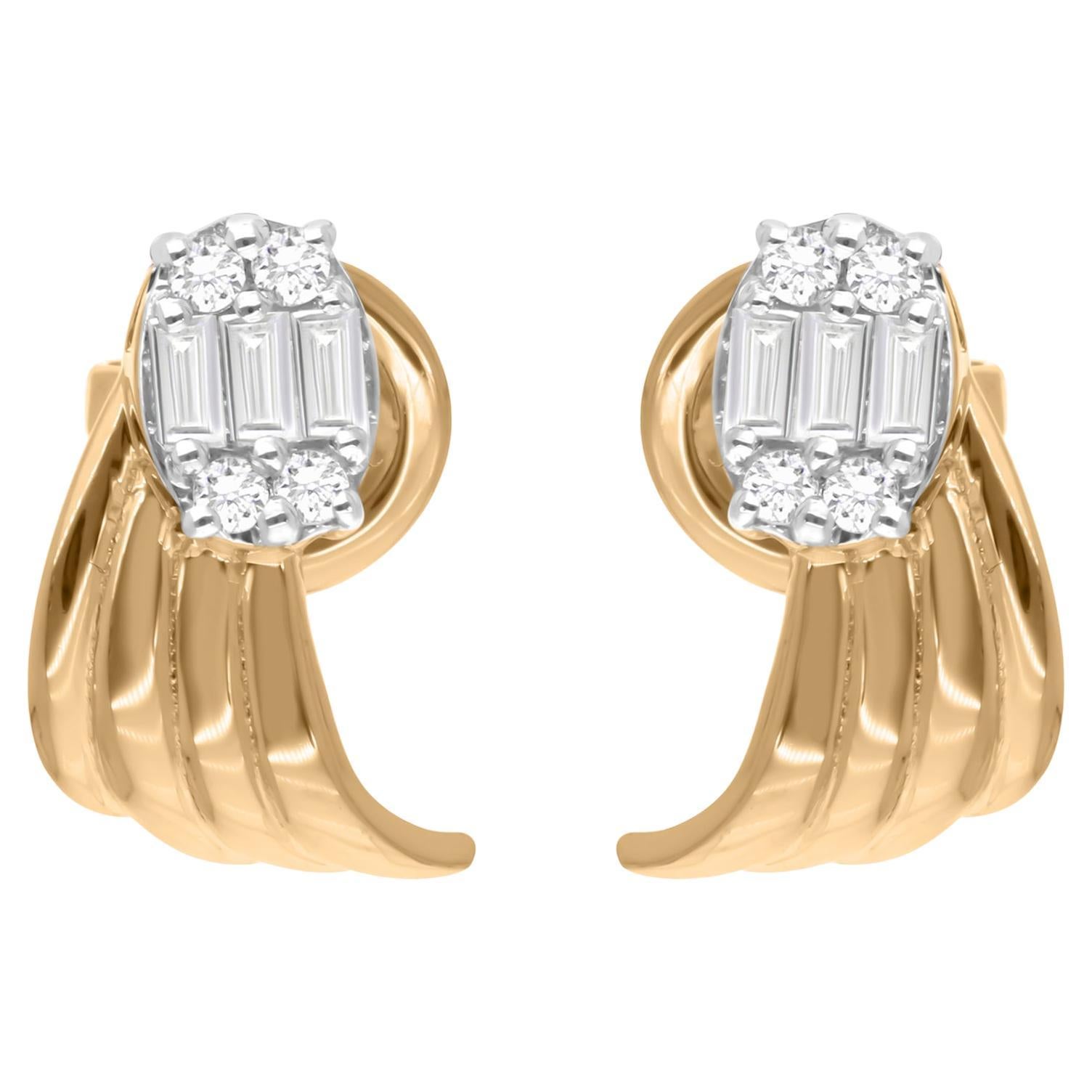 Boucles d
oreilles en or jaune 14 carats avec diamants baguettes de 0,34 carat de pureté SI