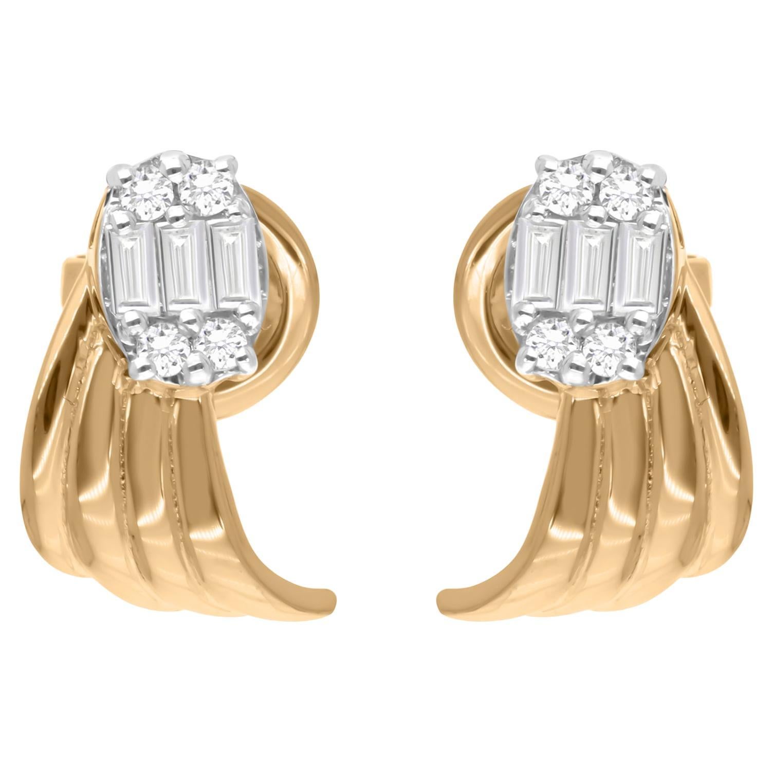 0.34 Carat SI Clarity HI Color Baguette Diamond Earrings 18 Karat Yellow Gold